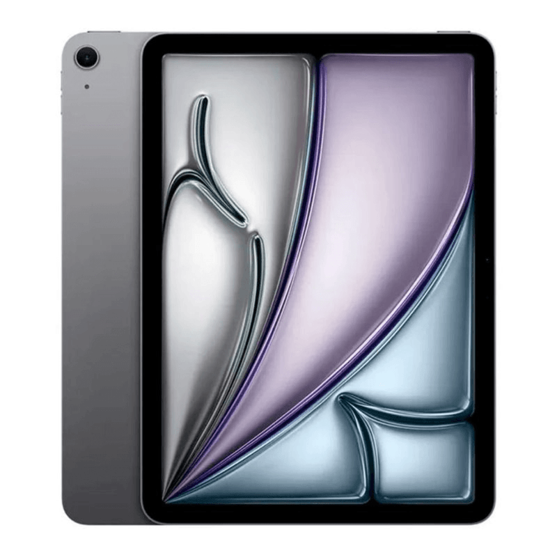 Tablet Apple iPad Air M4 11 pulgadas pantalla Liquid Retina Space Gray vista frontal y posterior encendida