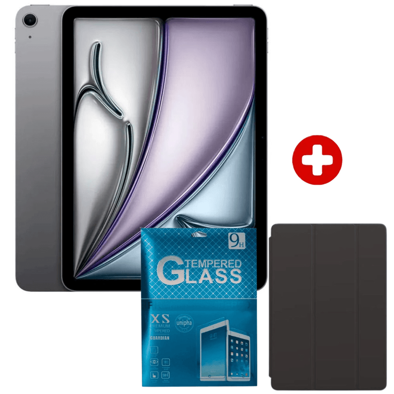 Tablet Apple iPad Air M4 11 pulgadas pantalla Liquid Retina Space Gray vista frontal y posterior encendida