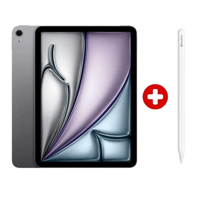 Tablet Apple iPad Air M4 11 pulgadas pantalla Liquid Retina Space Gray vista frontal y posterior encendida