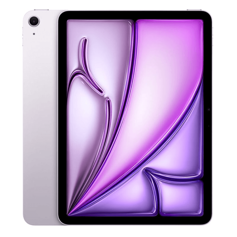 Tablet Apple iPad Air M4 11 pulgadas pantalla Liquid Retina Purple vista frontal y posterior encendida