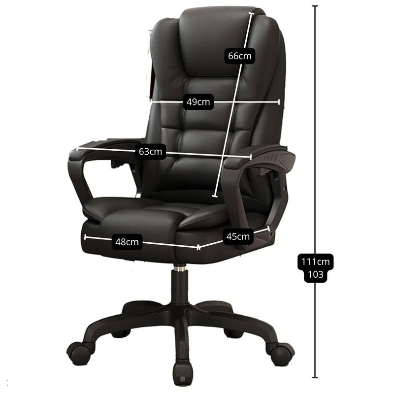 Silla de oficina ergonómica cuero sintético PU negro uso escritorio