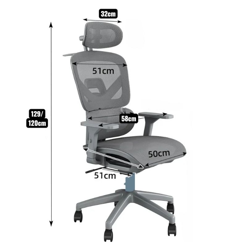 Silla ergonómica escritorio Plus cabecera gris vista frontal