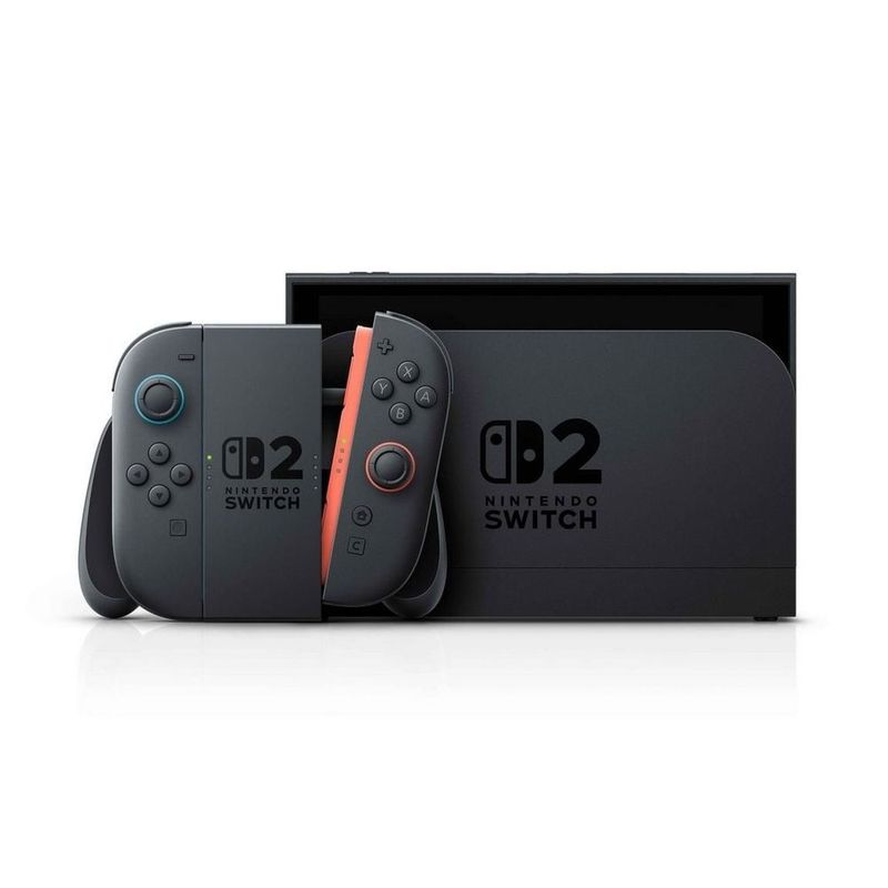 consola Nintendo Switch 2 pantalla 7.9 Full HD negro vista frontal portátil y dock juegos y GameChat