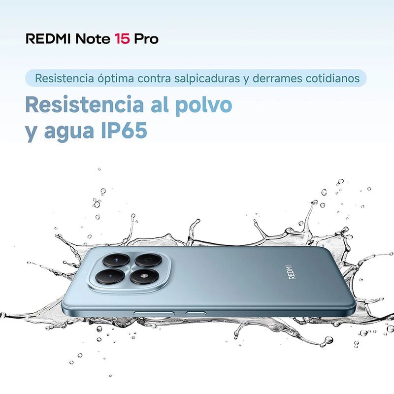 Celular Xiaomi Redmi Note 15 Pro azul glaciar imagen promocional resistencia al polvo y agua IP65