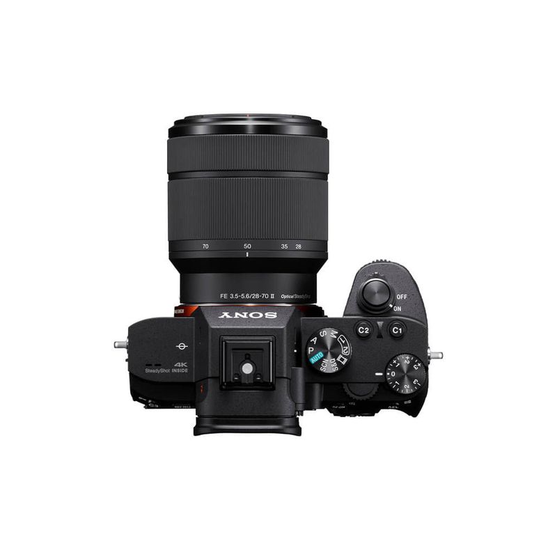 Cámara Sony Alpha a7 III mirrorless lente 28-70mm vista superior