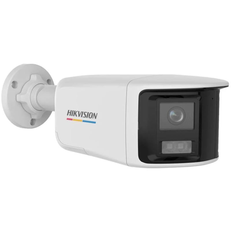Cámara Hikvision DS-2CE12KF3TP-DLS 3K doble lente 180° blanca vista lateral vigilancia exterior
