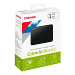 Disco duro externo Toshiba Canvio Basics 1TB negro vista producto fondo blanco