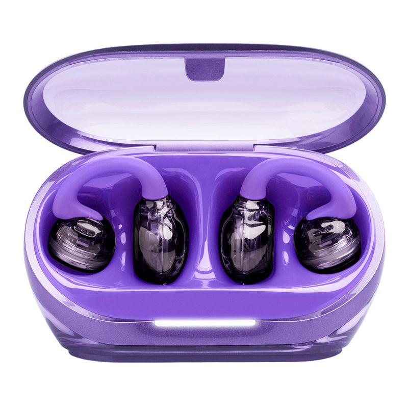 Audífonos JBL SoundGear Clips con Bluetooth con estuche púrpura vista frontal