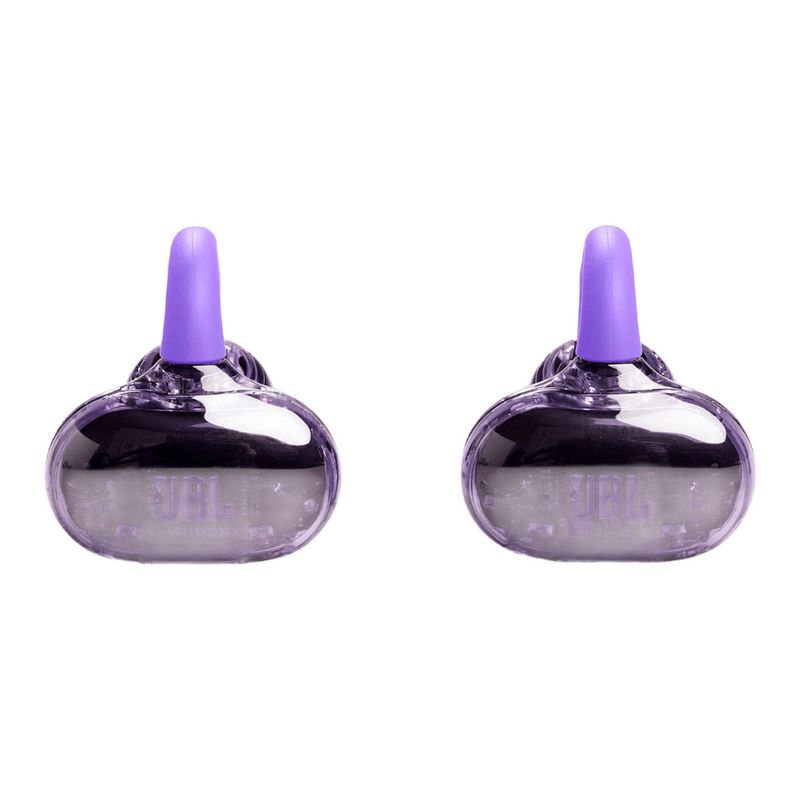 Audífonos JBL SoundGear Clips con Bluetooth con estuche púrpura vista frontal