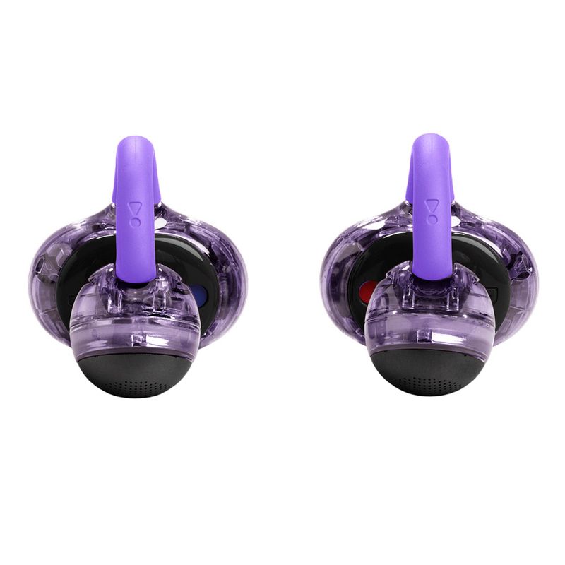 Audífonos JBL SoundGear Clips con Bluetooth con estuche púrpura vista dorsal