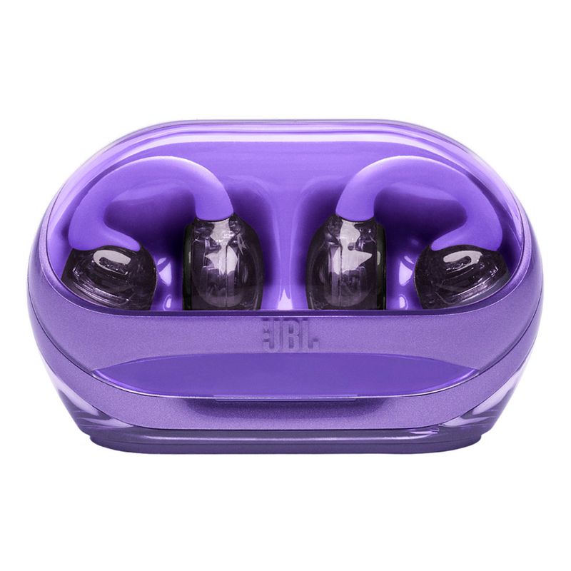 Audífonos JBL SoundGear Clips con Bluetooth con estuche púrpura vista frontal