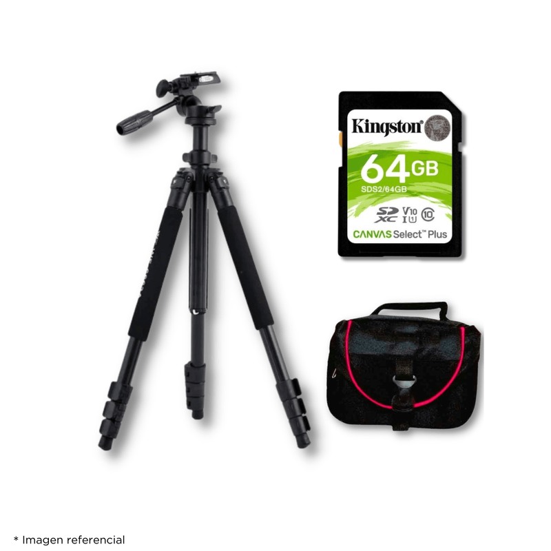 Cámara mirrorless Sony Alpha a7 IV 33MP video 4K cuerpo solo negro con kit deluxe completo y trípode vista lateral