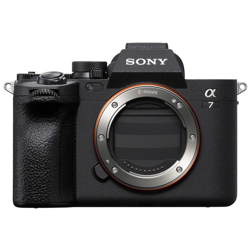 Cámara mirrorless Sony Alpha a7 IV 33MP video 4K cuerpo solo negro con kit ultimate mochila trípode vista frontal