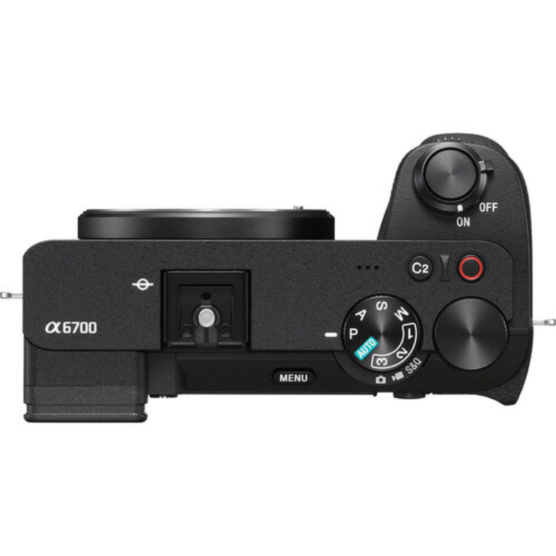Cámara mirrorless Sony Alpha a6700 26MP video 4K cuerpo solo negro con kit básico vista superior
