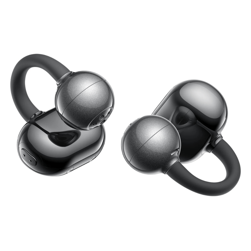 Audífonos Bluetooth True Wireless SoundPeats Pop Clip open ear IPX5 negro vista lateral con estuche de carga