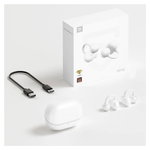 Audífonos Bluetooth True Wireless SoundPeats Pop Clip open ear IPX5 blanco vista frontal con estuche de carga