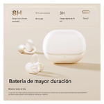 Audífonos Bluetooth True Wireless SoundPeats Pop Clip open ear IPX5 blanco vista frontal con estuche de carga