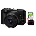 Cámara mirrorless Canon EOS R50 V 24.2MP lente 14-30mm 4K negro vista con accesorios