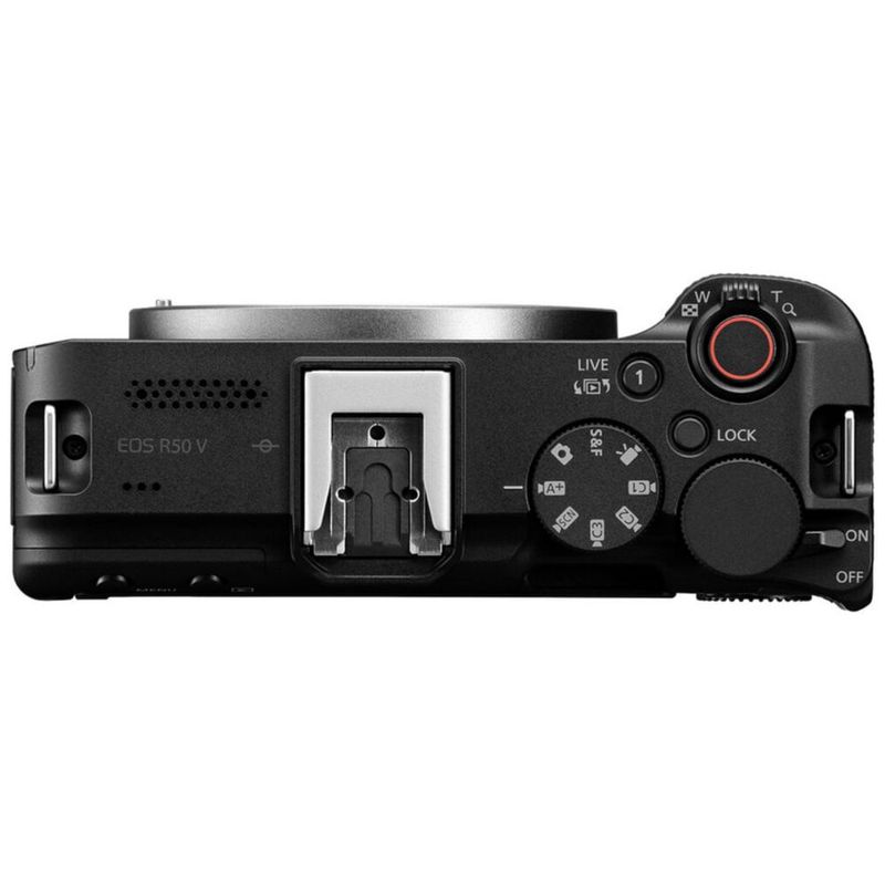 Cámara mirrorless Canon EOS R50 V 24.2MP lente 14-30mm 4K negro vista superior