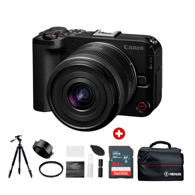 Cámara mirrorless Canon EOS R50 V 24.2MP lente 14-30mm 4K negro vista en grabación