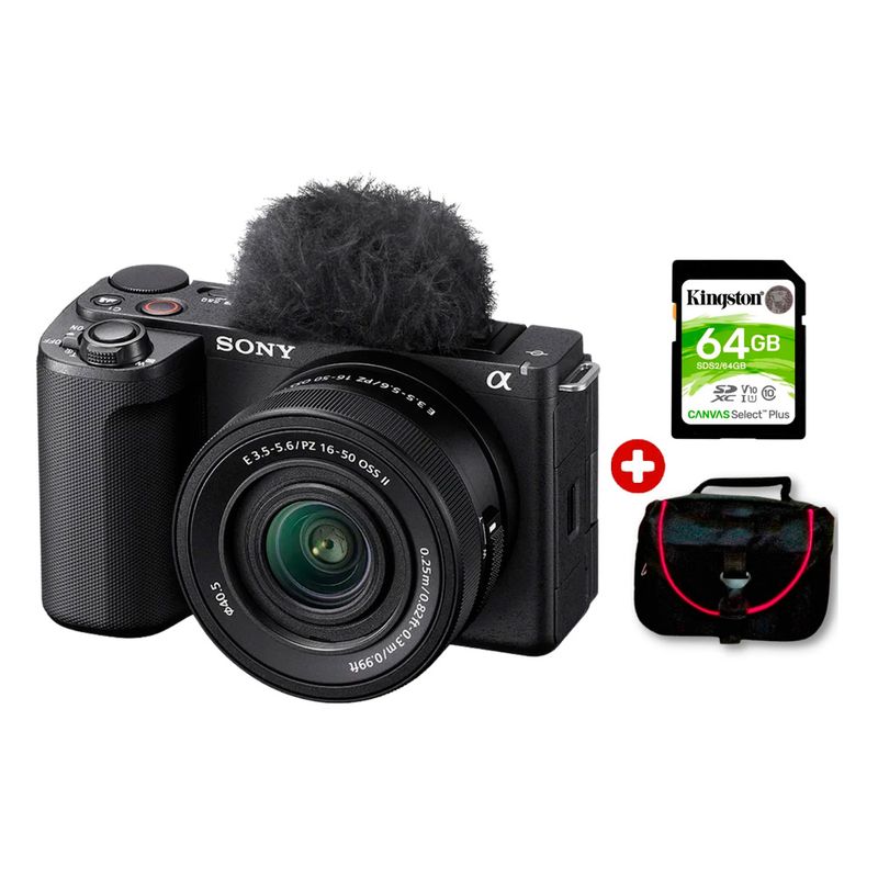 Cámara mirrorless Sony ZV-E10 II 26MP lente 16-50mm 4K negro vista con accesorios