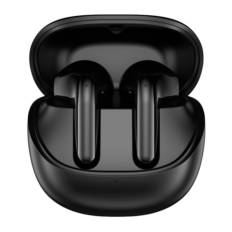 Audífonos bluetooth True Wireless Decibel Air batería 7.5 horas negro vista frontal estuche de carga abierto
