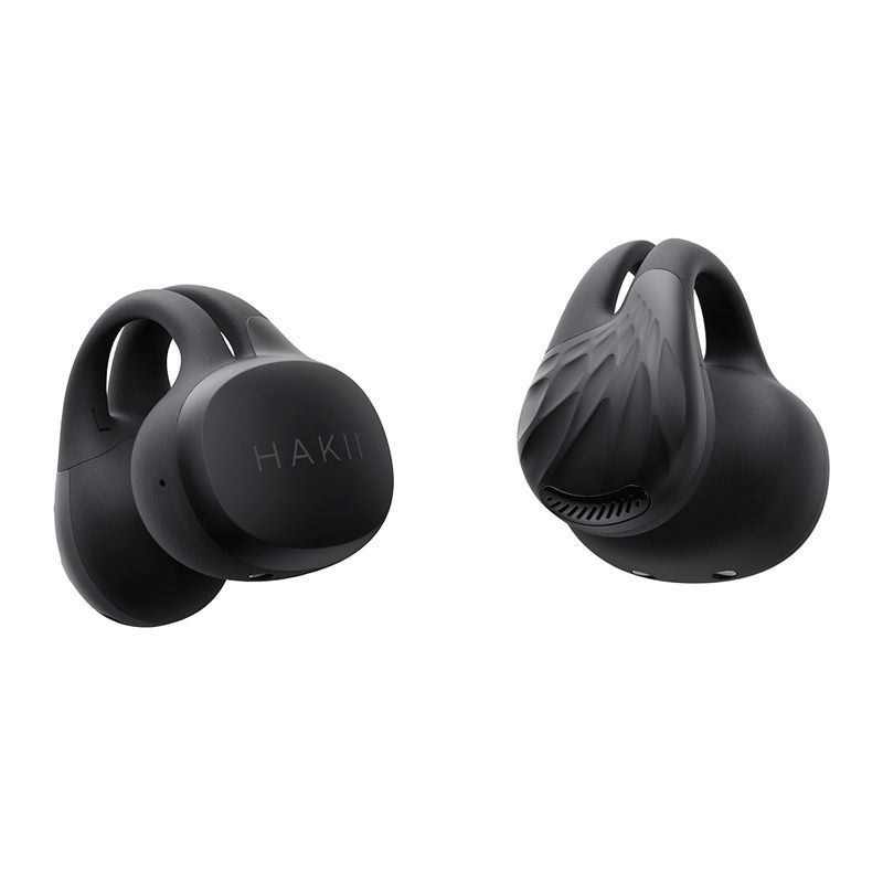 Audífonos bluetooth True Wireless Hakii Link resistencia al agua IPX5 negro vista frontal detalle de audífonos inalámbricos