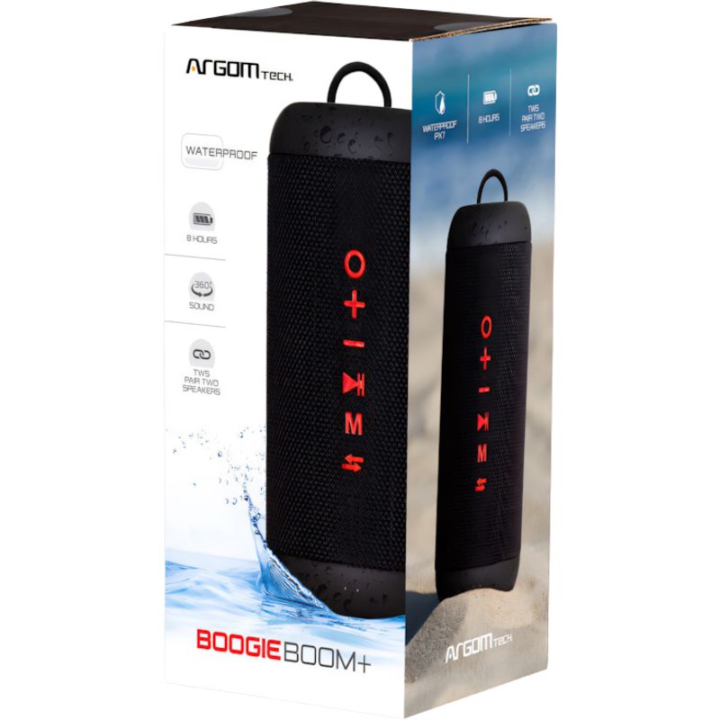 Parlante Bluetooth BoogieBoom IPX7 portátil recargable negro vista en ángulo