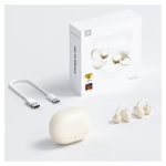Audífonos Bluetooth SoundPeats Pop Clip True Wireless IPX5 30 horas beige vista con estuche
