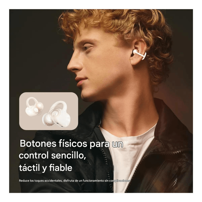 Audífonos Bluetooth SoundPeats Pop Clip True Wireless IPX5 30 horas beige vista en oído