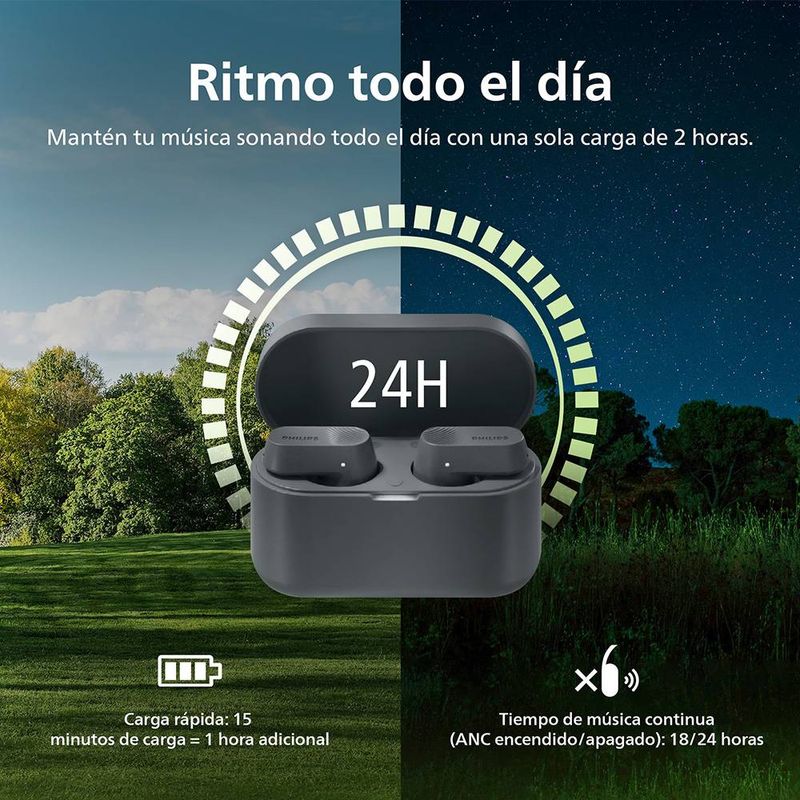 Audífonos TWS Philips TAT3509GY IPX4 gris duracion bateria