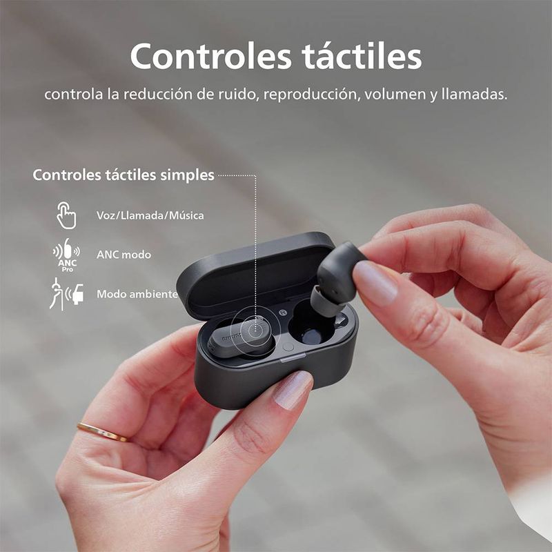 Audífonos TWS Philips TAT3509GY IPX4 gris controles