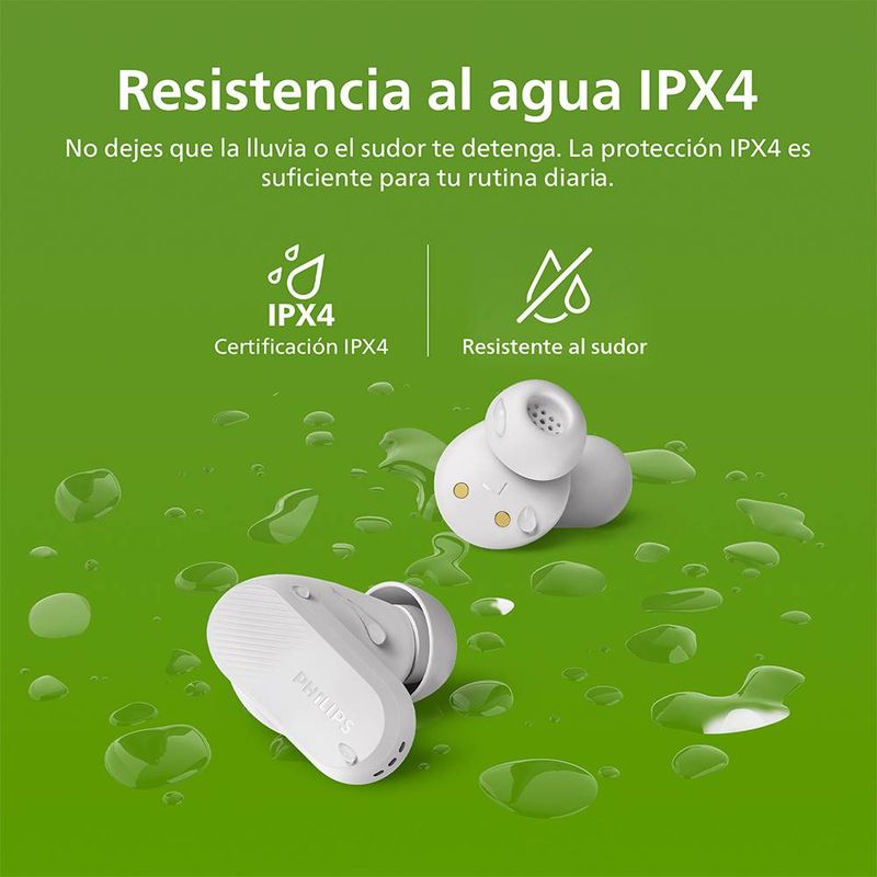 Audífonos tws bluetooth Philips TAT3509WT Blanco resistencia