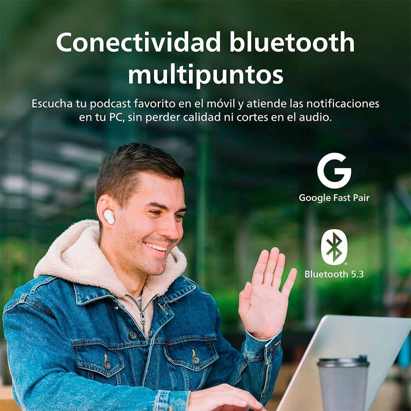 Audífonos tws bluetooth Philips TAT3509WT Blanco conexión