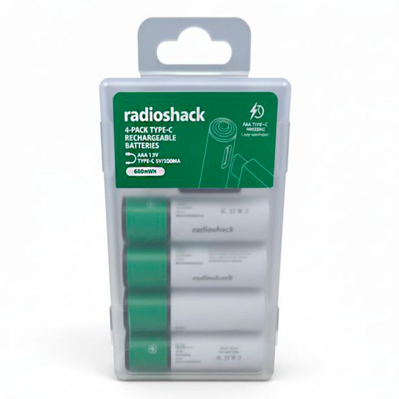 Pilas recargables Radioshack AA 2200mAh con puerto USB Tipo C vista frontal