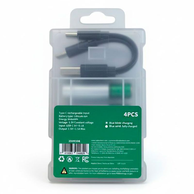 Pack de pilas AAA recargables Radioshack 2200mAh con LED indicador vista lateral