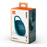 Parlante bluetooth JBL Clip 5 7W resistente al agua IP67 azul vista frontal oblicuo empaque