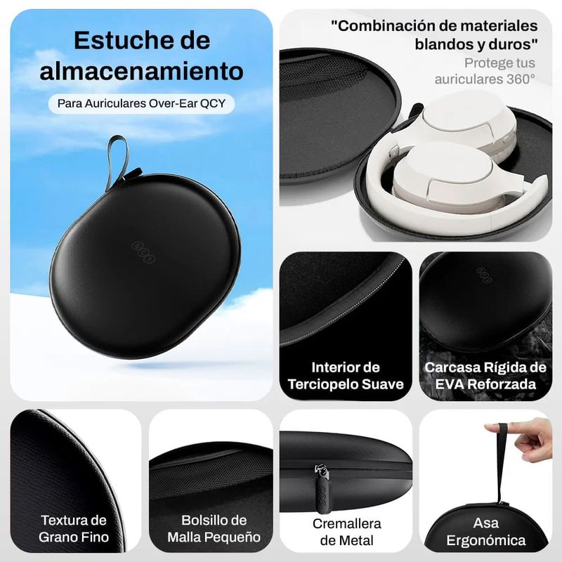 Audífonos QCY H3S con cancelación de ruido activa ANC, True Wireless, micrófono incorporado, estuche negro, vista frontal en contexto diario