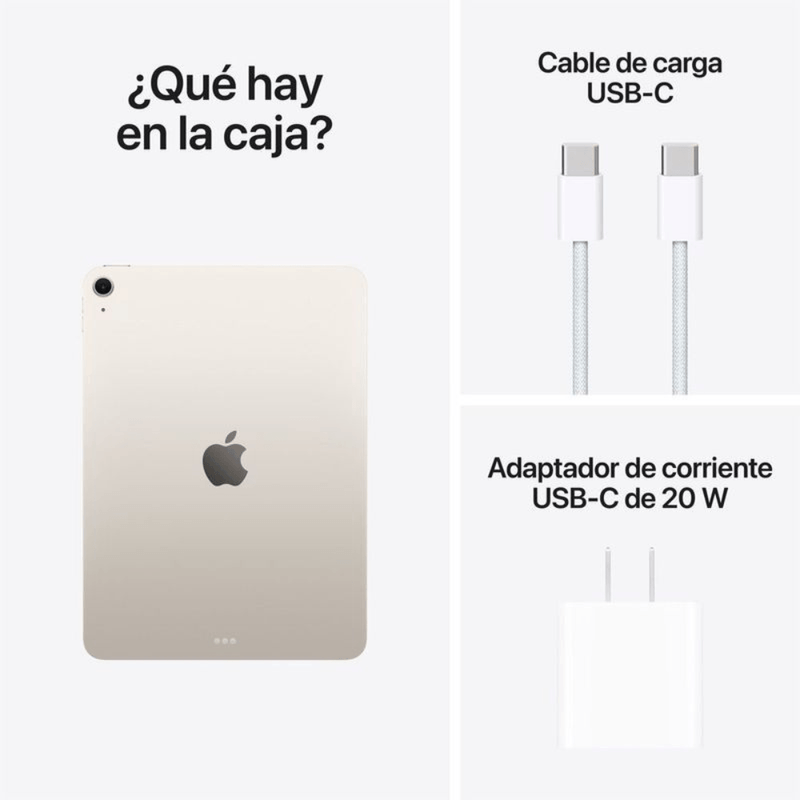 iPad Air Apple modelo M4 cámara 12MP Touch ID color starlight vista caja
