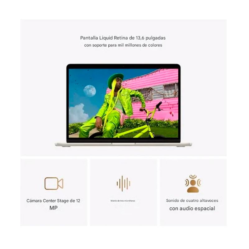 Laptop Apple MacBook Air M5 en uso trabajo creativo color sky blue