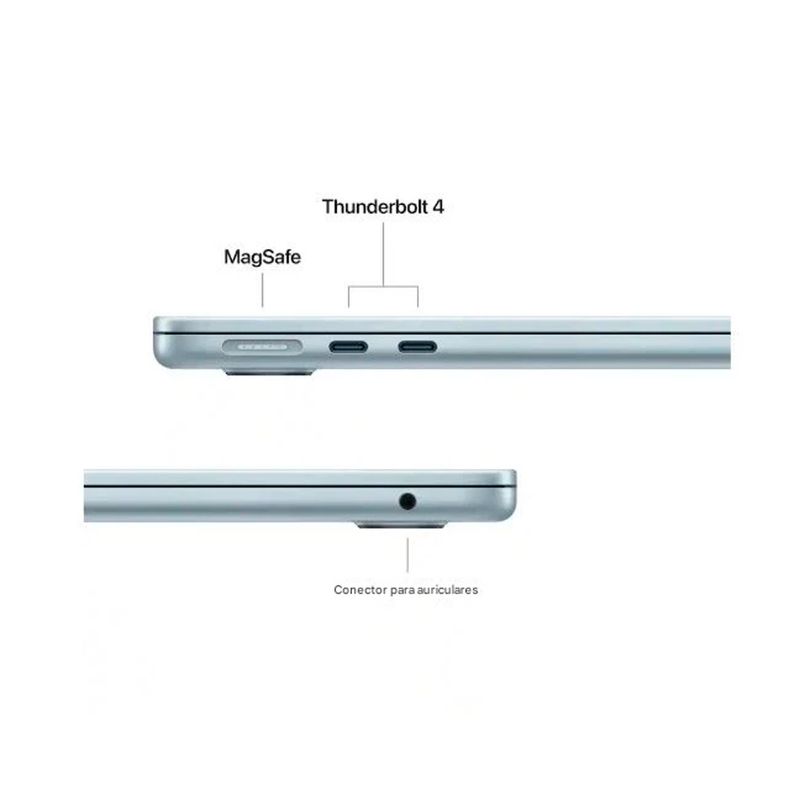 MacBook Air Apple modelo M5 16GB RAM 512GB SSD color sky blue vista lateral