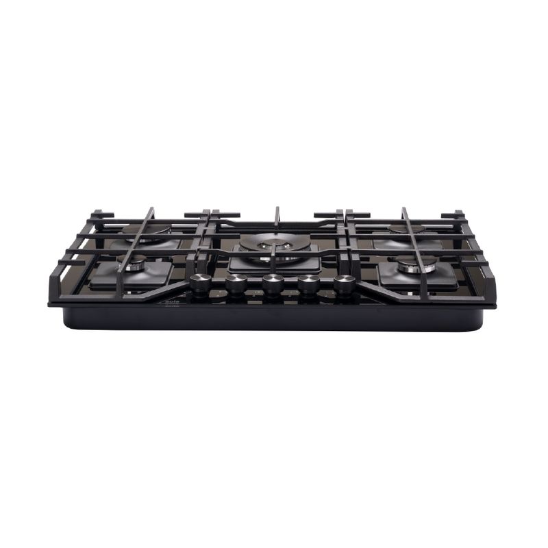 Encimera a gas Scollection 5 hornillas vidrio templado negro vista lateral