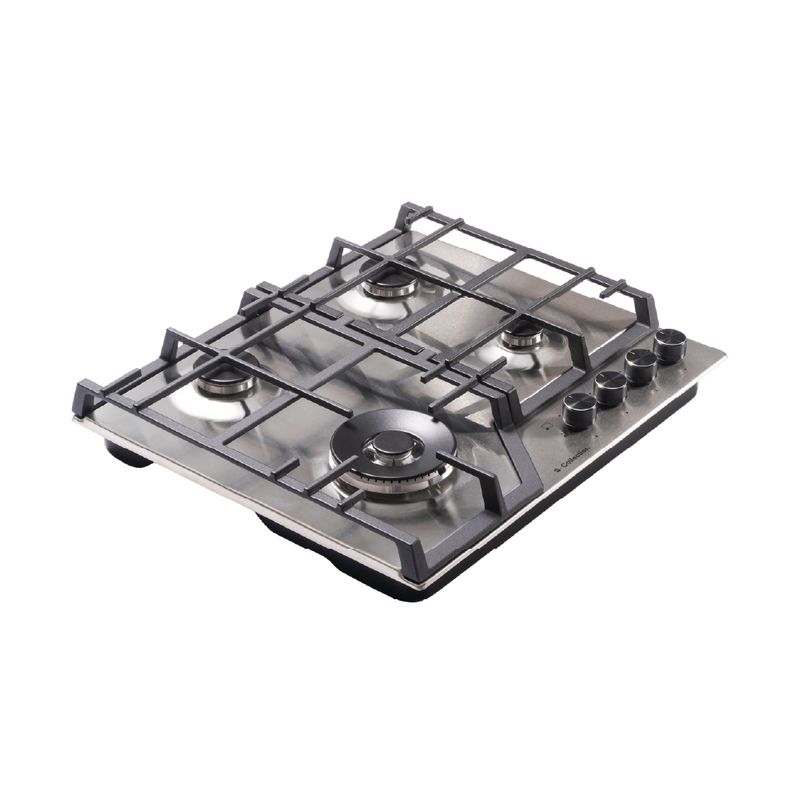 Encimera a gas SCollection 4 quemadores acero inoxidable especificaciones vista frontal oblicua