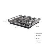 Encimera a gas SCollection 4 quemadores acero inoxidable especificaciones vista frontal oblicua dimensiones
