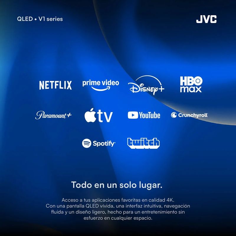 Televisor JVC 50 pulgadas en uso entretenimiento hogar modelo LT-50KM758 color negro