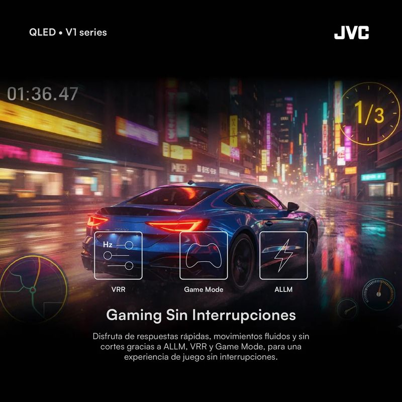 Smart TV JVC 50 pulgadas QLED Google TV modelo LT-50KM758 color negro