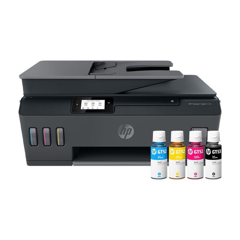 Impresora multifuncional HP Smart Tank 530 frontal con tinta