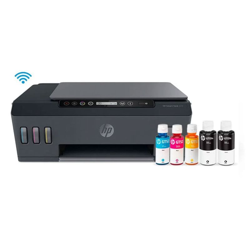 Impresora multifuncional HP Smart Tank 515 inalámbrica especificaciones frontal tinta