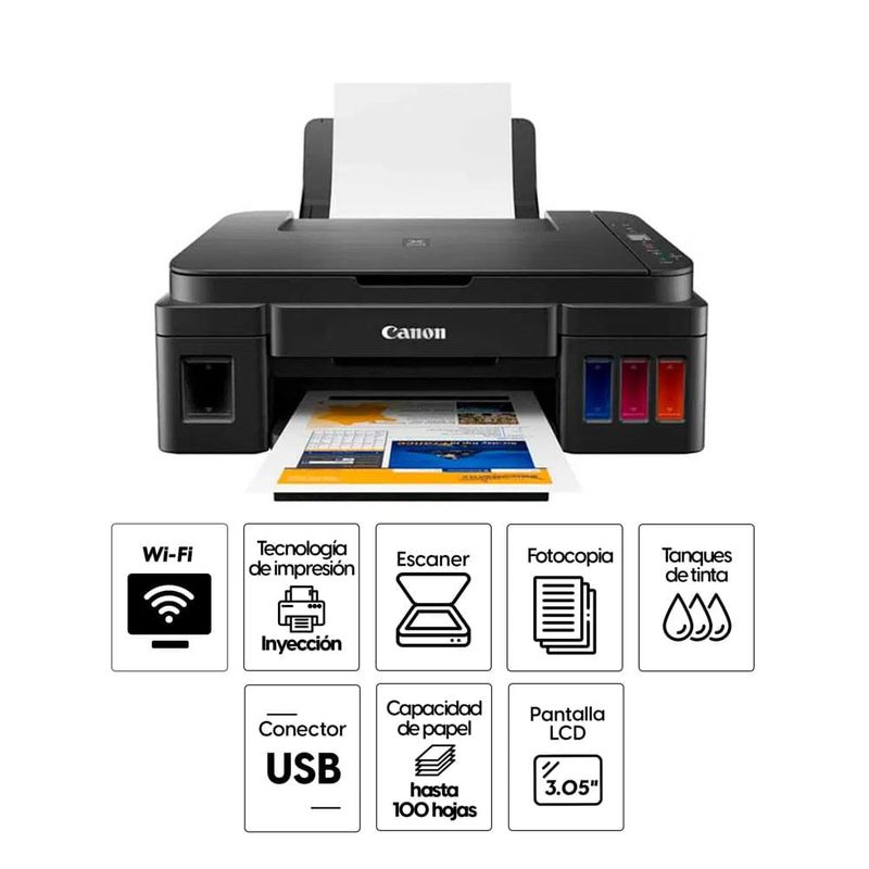 Impresora Canon PIXMA G3110 Wi-Fi tanques de tinta especificaciones