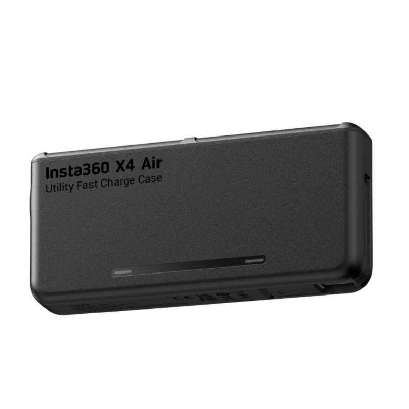 Cargador Insta360 modelo portátil doble batería carga rápida PD USB-C color negro vista frontal